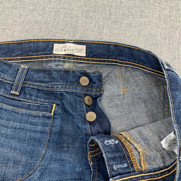 Old Navy Ultra Low‎ Rise Slim Boot Jeans 100% Cotton Size 6 Distressed Button - Picture 4 of 15